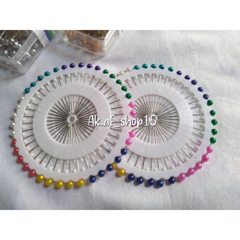 Jarum Pentul Bulat Model Piring / Jarum Mutiara Hijab Warna Warni / Pentol Jilbab Anti Karat [PER LE