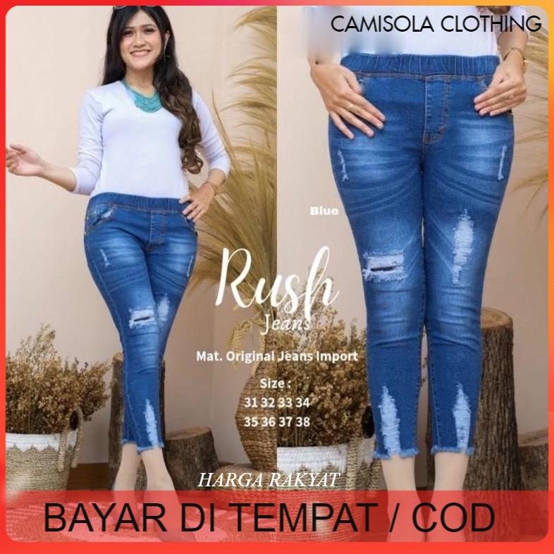 BIG SALE CELANA RUSH 7 9 SOBEK TIDAK TEMBUS JEANS COCO BLUE JINS LASER WANITA CEWEK KEKINIAN TREND L