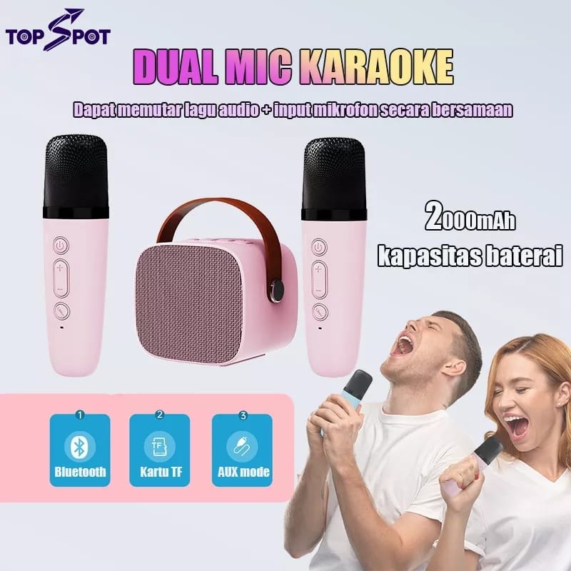 (COD) AURIVA READY STOCK Speaker Bluetooth Karaoke Microphone Wireless Portable Mini Speaker Bluetooth Bass Dapat Terhubung Ke HP/TV