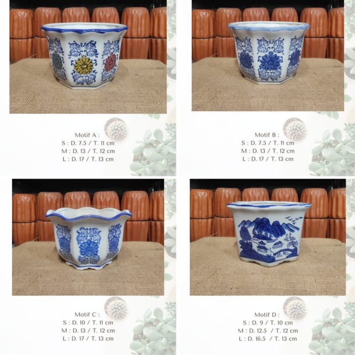 Pot Keramik / Pot keramik cantik / Pot Keramik putih motif bunga