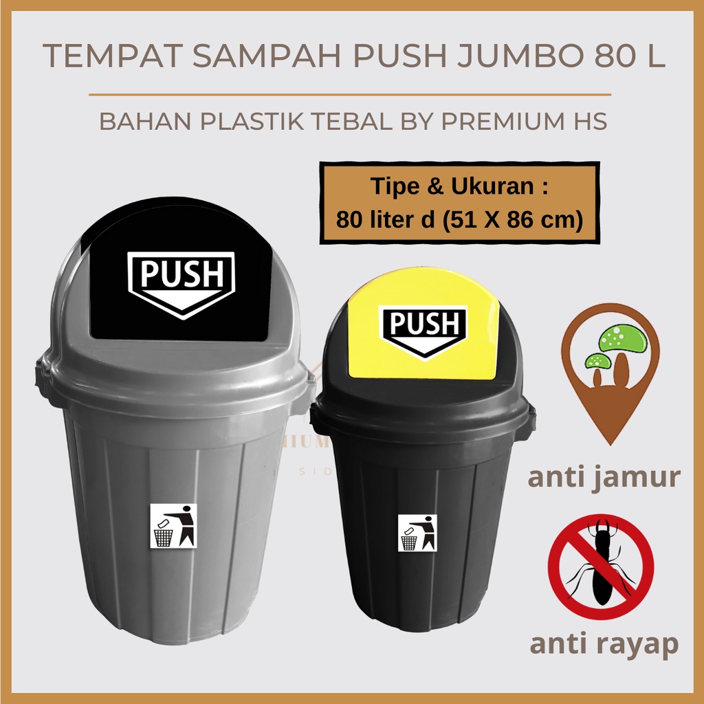 TEMPAT SAMPAH PUSH 80L JUMBO BESAR DAN LEBAR  TEMPAT SAMPAH OUTDOOR I TONG SAMPAH JAGALAH KEBERSIHAN