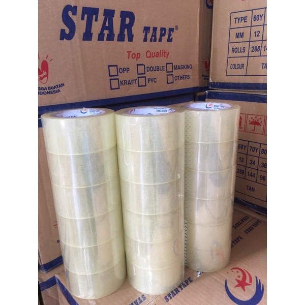 

LAKBAN ( 6 PCS ) 100 YARD X 48MM (2 INCH) CLEAR BENING (PUTIH) & COKLAT LENGKET STAR TAPE KUALITAS