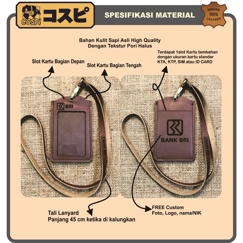 

LEATHER ID CARD HOLDER - 3 SLOT CARD ID CARD HOLDER - ID CARD HOLDER KULIT - CUSTOMIZED