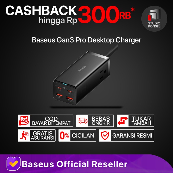 Terlaris Baseus Gan3 Pro Desktop Fast Charger 100W / 65W 2 Usb + 2 Type C