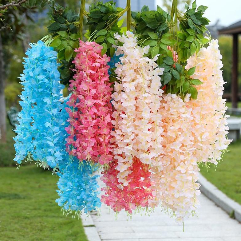 Grosir Kunataruma - Wisteria Jumbo Daun Rambat Plastik Dekorasi Lamaran Bunga Artificial Wisteria Ta
