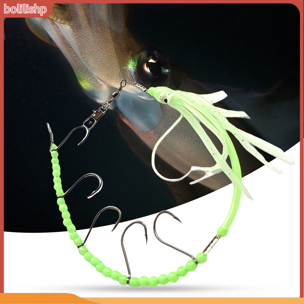[Bolilishp] squid String Hook 5kait Tajam Kawat Baja Manik-Manik Kecil Tembus Kuat Warna Cerah Glow in Dark Gurita String Tropical Saury Hairtail Fishhook Untuk Outdoor