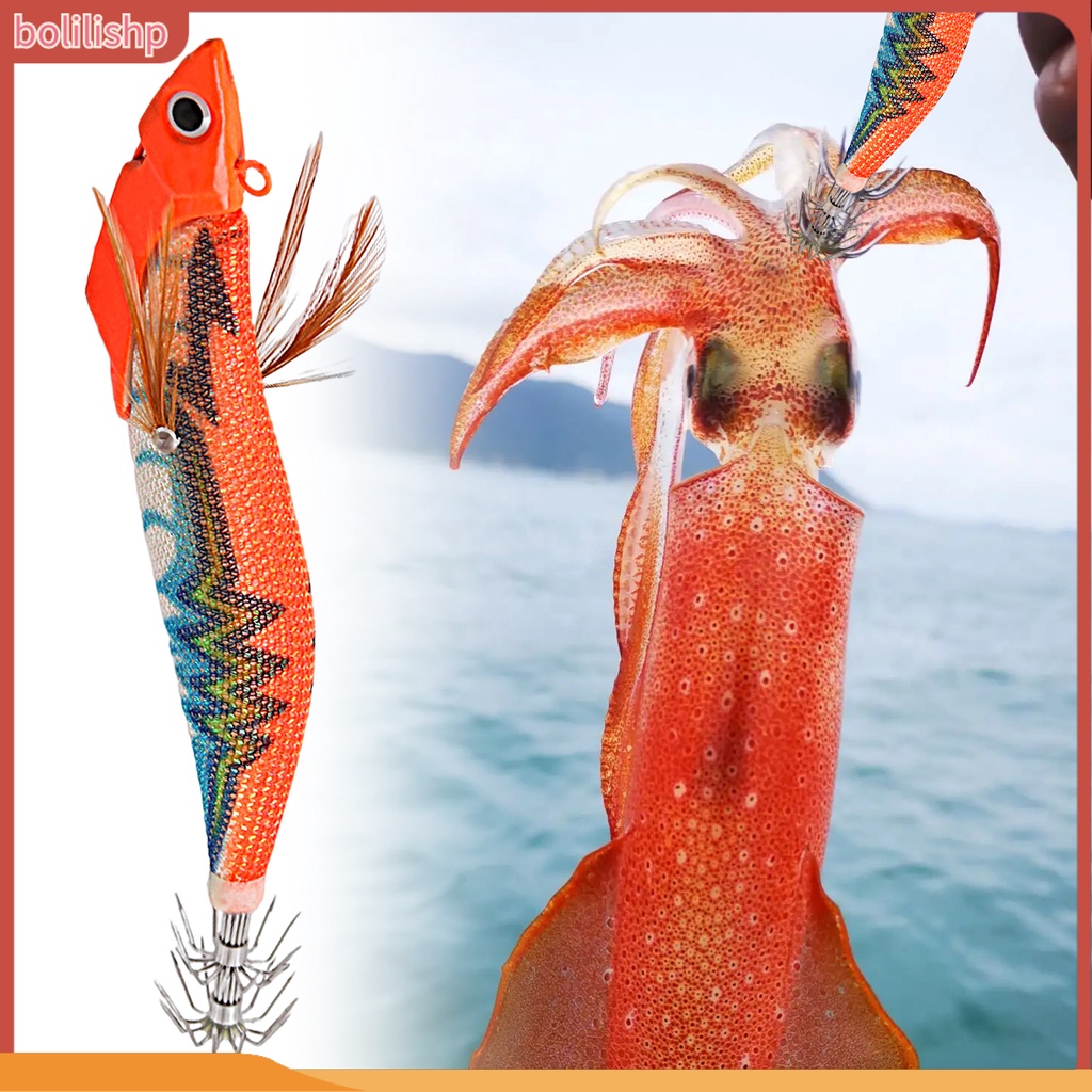 [Bolilishp] 13.4cm/38.5g Memancing Umpan Cumi Kait Simulasi Kulit Hidup Warna Cerah 3D Fisheyes Ikan Menarik Universal Laut Memancing Bercahaya Udang Buatan Gurita Umpan Alat Pancing