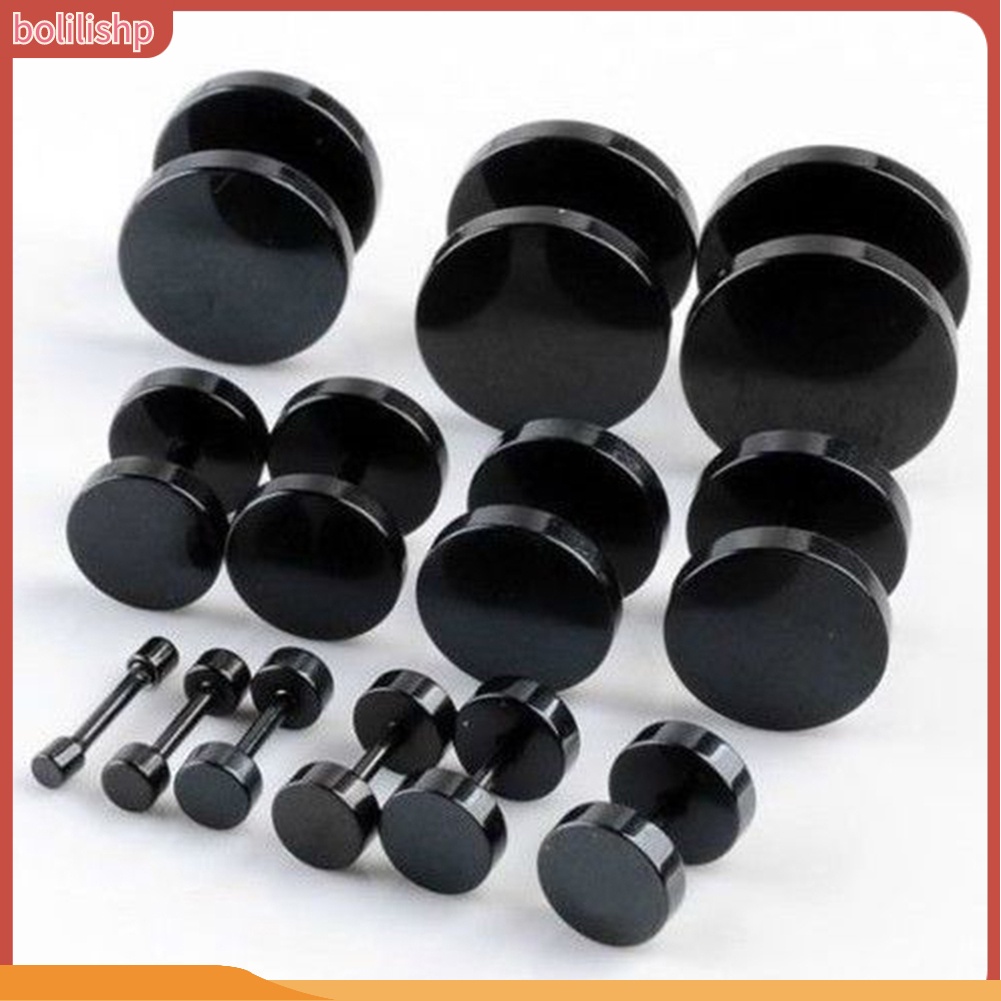 &lt;Bolilishp&gt; Anting Stud Piercing Bentuk Bulat Bahan Stainless Steel Warna Hitam Ukuran 3mm - 14mm Gaya Punk Untuk Pria