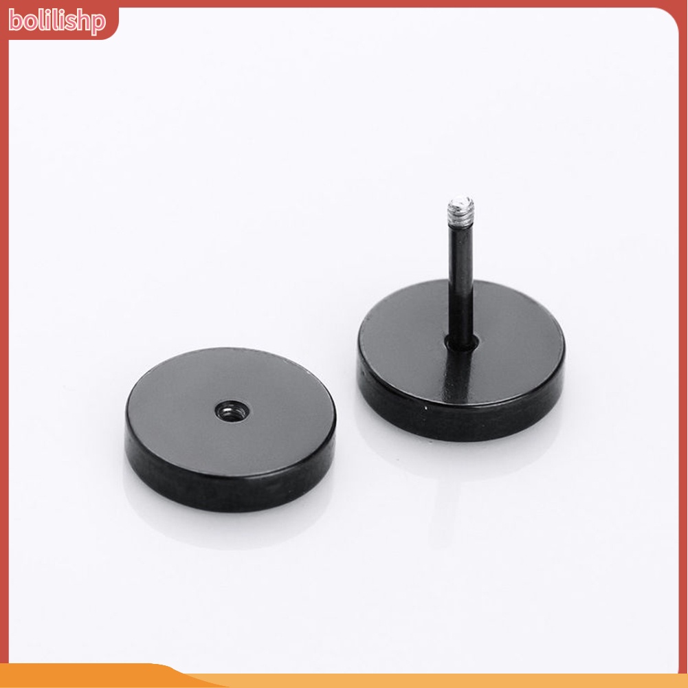&lt;Bolilishp&gt; Anting Stud Piercing Bentuk Bulat Bahan Stainless Steel Warna Hitam Ukuran 3mm - 14mm Gaya Punk Untuk Pria