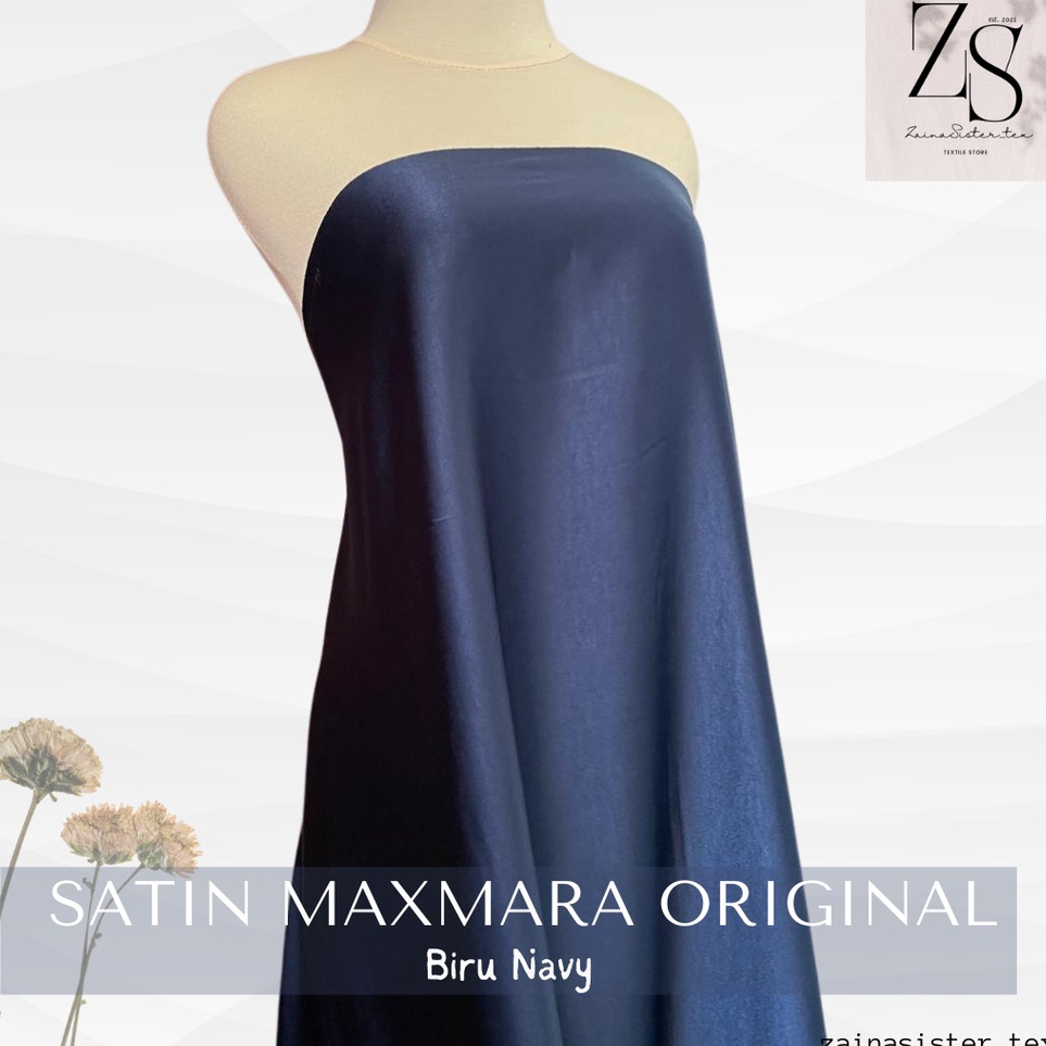 (B♥A8➸) Bahan Kain Satin Maxmara Original Warna Biru Dongker Navy virral