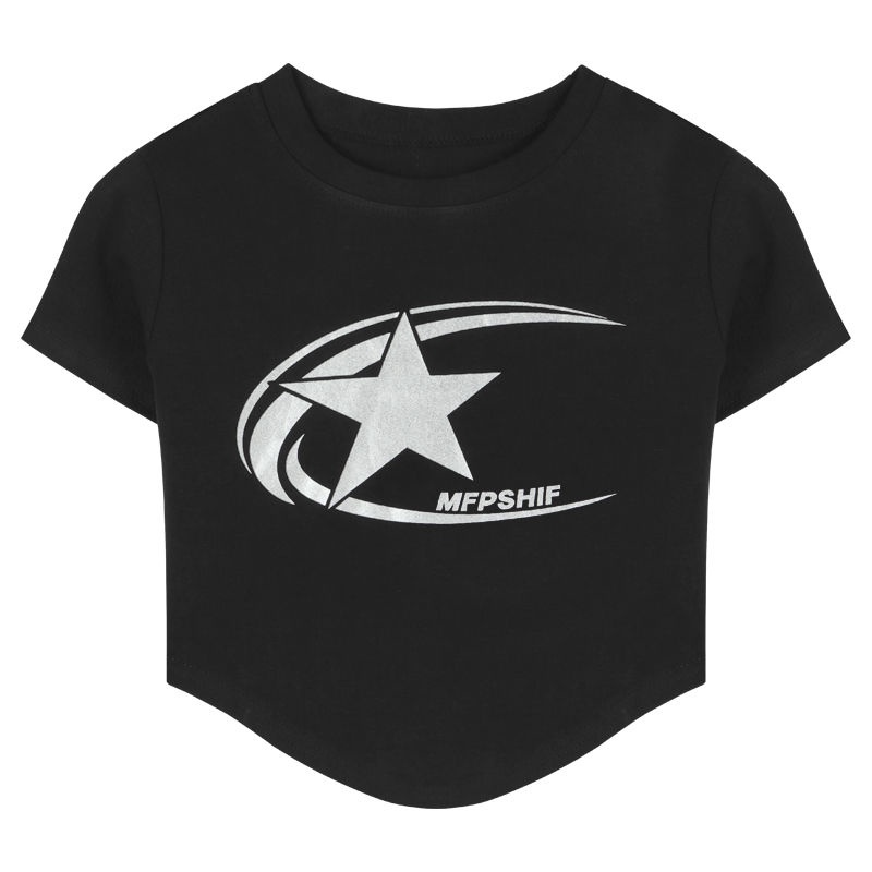 Red Katun bahu depan lengan pendek T-shirt wanita musim panas Amerika hot girl slim slim rasa desain niche net top pendek merah