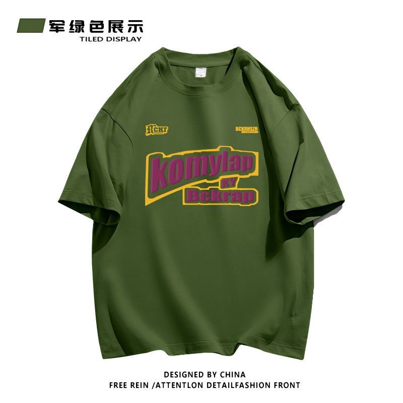 Red American Retro Lengan Pendek 100% Kaos Katun Wanita 2023 Baru Musim Panas Niche Longgar Lengan Setengah Top Pakaian In Tide