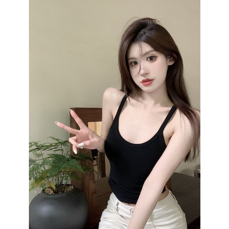 Red Gaya Hong Kong hot girl camisole wanita musim panas baru kemeja bottoming high elastic slim slim hot girl rajutan benang atas