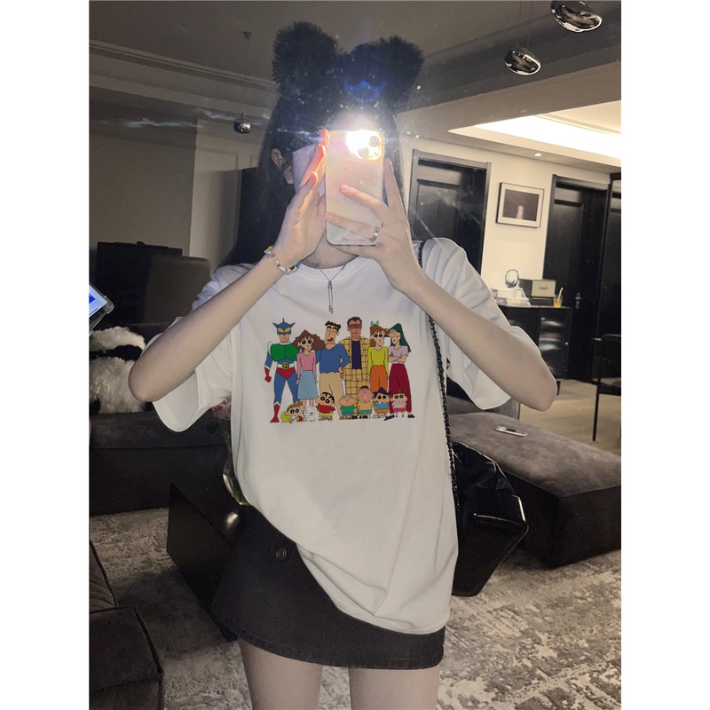 EUNII T-shirt Lengan Pendek Cartoon Crayon Shin-Chan Korean Style/Kaos Atasan Wanita/Baju Kaus Oversize Wanita/Kaos Wanita