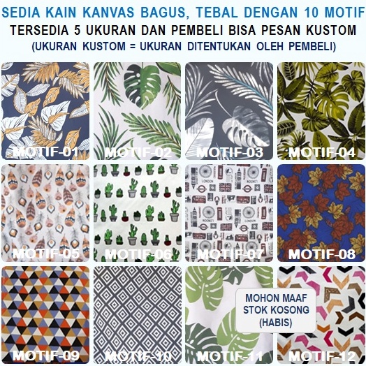 Shopee Sale KAIN KANVAS - Texture Kain Tebal, Sedia Dalam 10 Motif Dengan 5 Varian Ukuran + Harga) -