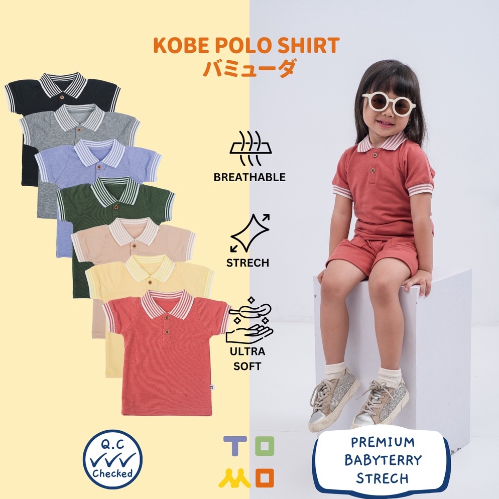 Berkualitas TOMO Kobe Polo Shirt kaos polos berkerah atasan anak laki perempuan premium knit babyter