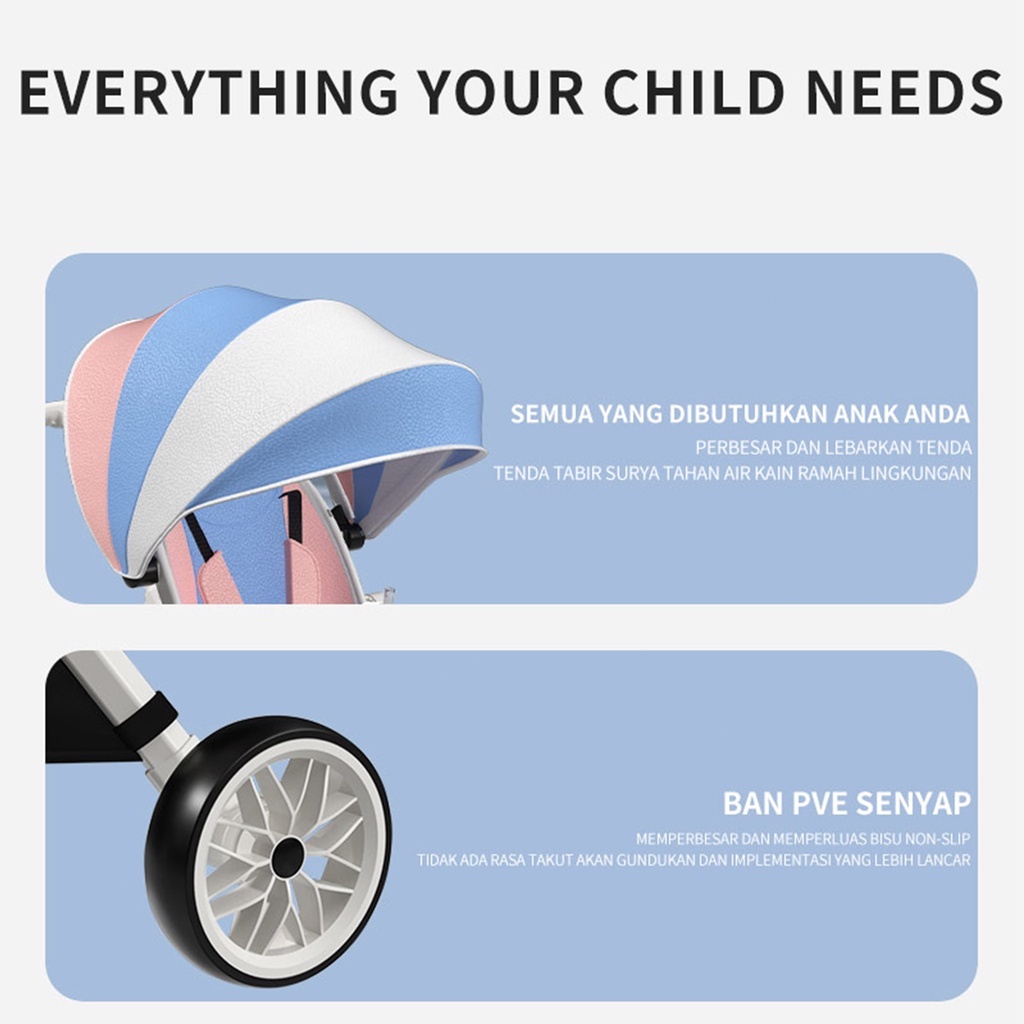 Flybb Baby Magic Stroller 180 Rotating Kids Stroller 2 Arah Magic Strollers Foldable Budak Stroler