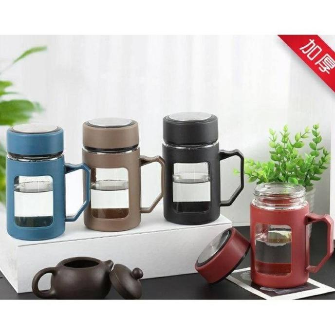 Termantab] Botol Kaca Cangkir Botol Minum Kaca Model Gelas Mug Minum Kaca