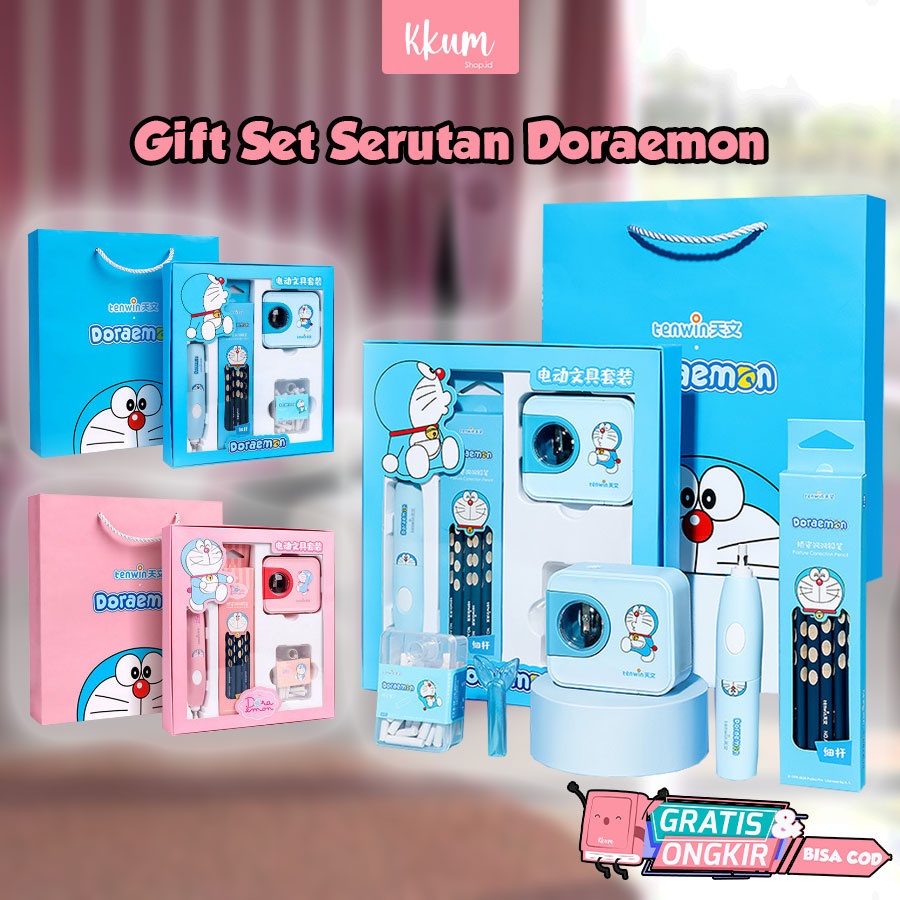 

5 In 1 Electric Stationery Doraemon/ Perlengkapan Alat Tulis Elektrik Rautan Penghapus