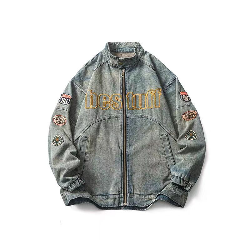 [✅BISA COD] #Sisjuly# Jaket denim wanita / jaket biker vintage Amerika / jaket longgar bersulam baru