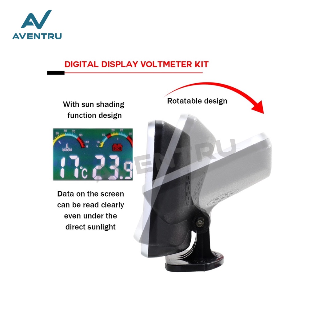 2in1 LCD Digital Pengukur Temperatur Air Voltmeter Tekanan Air Mobil