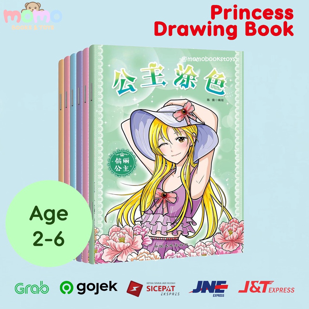 ASG [MOMO] Princess Drawing/Coloring Book | Buku Gambar Mewarnai Anak Perempuan / Activity Book Full