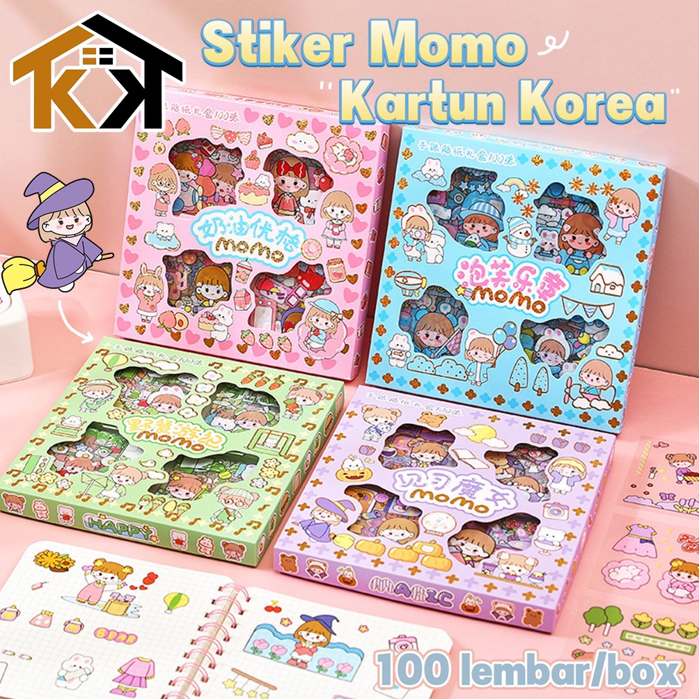 

NI88 (KK) 100LEMBAR Sticker Momo Aesthetic 2D Kartun Korea Lucu Anti Air Dekorasi Handbook Scrapbook DIY tlgid