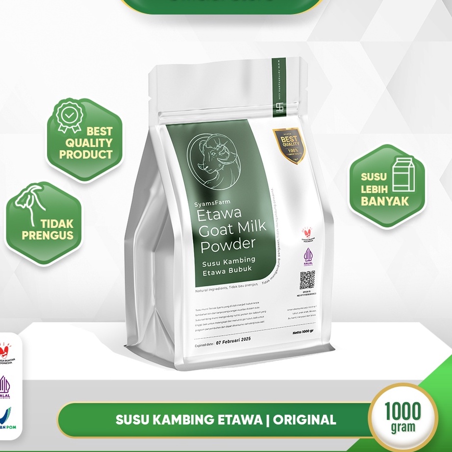 

➴❄❈ Syamsfarm Susu Kambing Etawa Bubuk 1 Kg Rasa Original Ternak Syams BPOM Premium Ettawa Goat Milk Powder Drink Asli Termurah Terbaik Terlaris Halal Platinum Pasteurisasi Murni Pure Berkualitas Asma Asam urat Nyeri sendi Kesehatan Tulang COD bayar