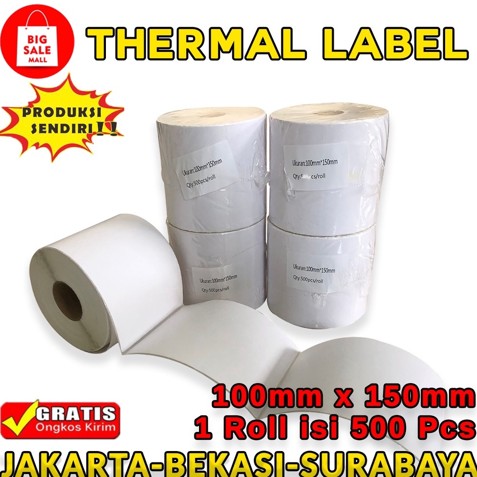 

[07Q81] Kertas Thermail Stiker Thermal 100x150 isi 500 & 250 lembar, Label Thermal barcode, Kertas EDC/printer mini bluetooth Terlarisss ┏