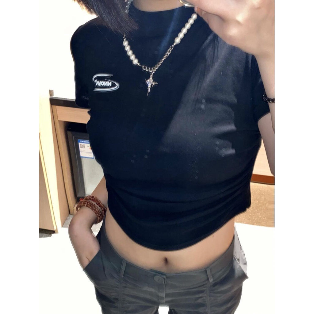Red Keinginan Murni Angin Tidak Teratur Bahu Depan T-shirt Wanita Lengan Pendek Budidaya Diri Slim Musim Panas Baru Manis Gadis Panas Pendek Top In Pasang