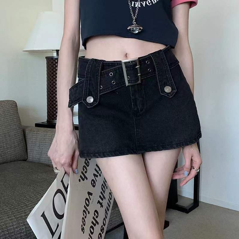 Red Eropa dan Amerika Hot Girls Denim Rok Celana Wanita Musim Panas 2023 Baru Rok Pendek Anti Ringan A-line tas Hip Rok