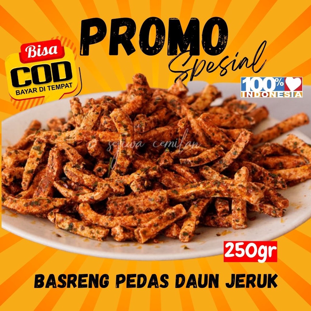 

CEMILAN BASRENG STIK BAKSO GORENG PEDAS DAUN JERUK 250GR