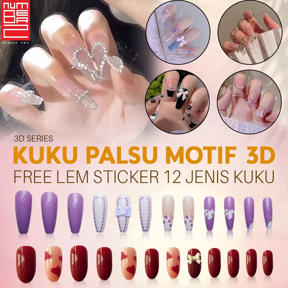 yo✣Best Terlaris✪➘ Kuku palsu 3d nail art timbul lucu fake nails panjang estetik esthetic elegan ele