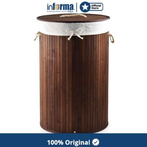 INFORMA - KERANJANG PAKAIAN BULAT-LAUNDRY BASKET ROUND BAMBOO DARK BRN