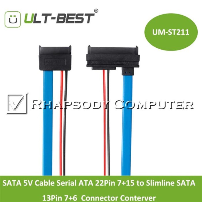 Terlaris Sata Kabel Sata 5V Cable Serial Ata 22Pin 7+15 To Slimline Sata 13Pin 7+6