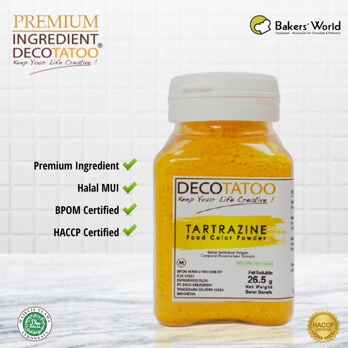 

Pewarna Makanan - Decotato - Tartrazine Kuning - Fat Soluble 26,5Gr