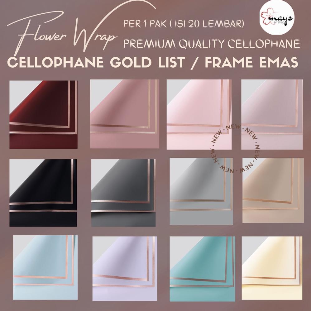 

New [1 Pak 20 Lembar] Kertas Flower Wrapping - Flower Wrap Paper Cellophane Lembaran Gold List Frame Emas - Bungkus Bucket Buket Bunga Bouquet Florist Per Pack Waterproof Korea Style 58 x 58 cm Murah