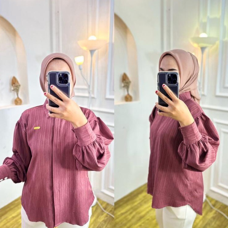 STAR BRANDS Kemeja Wanita Oversize Baby Crush Lengan Balon / Baju Atasan Wanita Baby Crush Lengan Ba