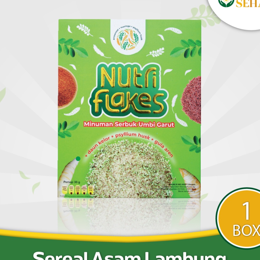 

COD Nutriflakes Sereal Umbi Garut Atasi Asam Lambung Maag Gerd Tukak Lambung Halal Original Bpom Asli Daun Kelor & Psyillium Husk !!