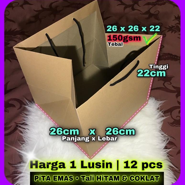 

New paper bag kotak polos BOX NASI KOTAK Bento 26x26x22 / 1 LUSIN 12 pcs