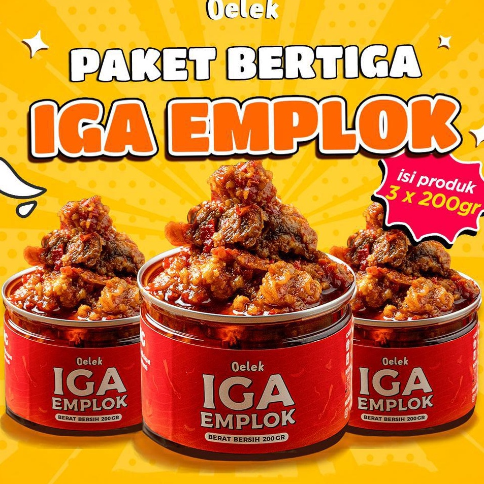 

【murah】 Paket Bertiga Iga Emplok Oelek - 3 Pack Iga Emplok / Iga Mercon / Iga Sambal / Oseng Iga