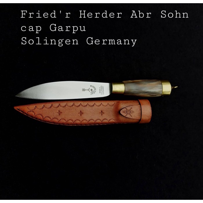 Pisau Solingen cap Garpu 5"Handle Tanduk Sarung Kulit ORIGINAL