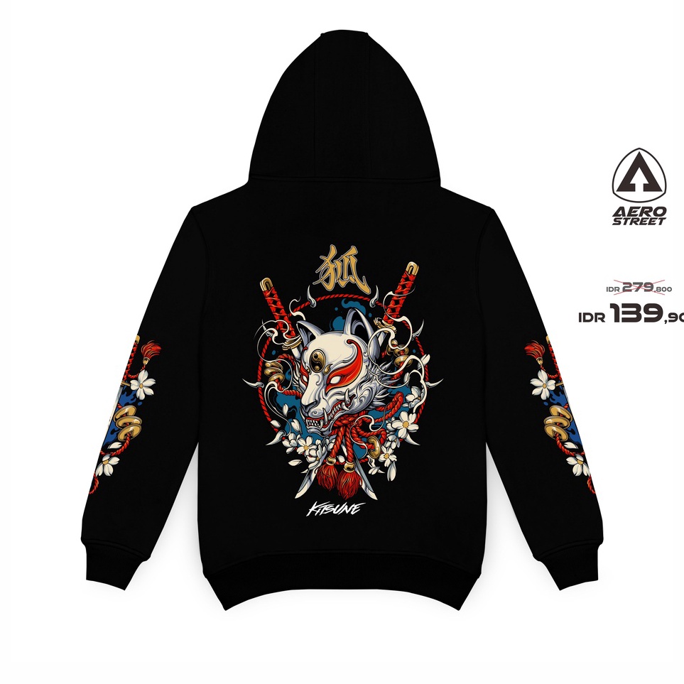 ⚡GROSIR⚡ Aerostreet Hoodie Kitsune Hitam Sweater Jumper CADAA