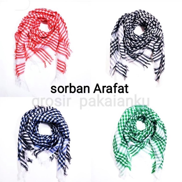 [KODE 77]  Sorban tenun Multazam tebal, Sorban motif jagung, Sorban Arafat hitam/putih polos, Sorban