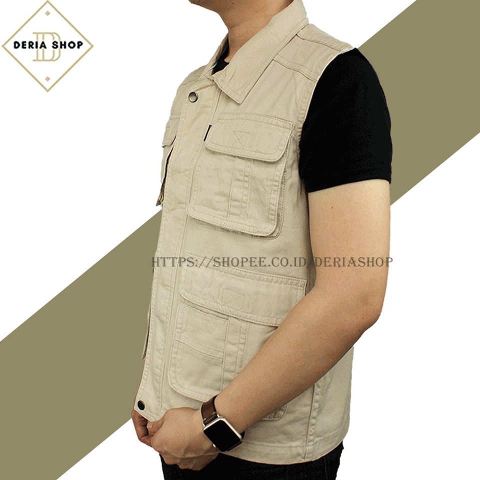 pfn24 Rompi Kerah Outdoor Casual Pria Polos Kanvas Body Vest Gunung Tactical Lapangan Cowo Jaket Car