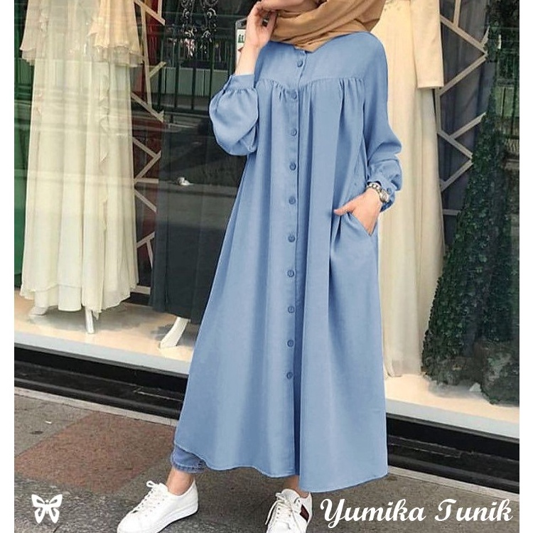 PROMO Kemeja Tunik JUMBO Panjang YUMIKA XL, XXL, 3XL Katun Chembre Good Quality .,,.,.,