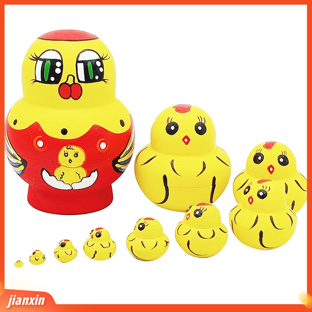 [Jianxin] Mal 1set Boneka Bersarang Indah Desain Hewan Sepuluh Lapis Kartun Anak Ayam Matrioska Mainan Untuk Anak