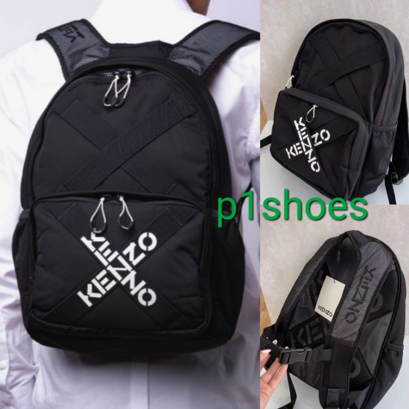 tas ransel kanzo cross logo backpack hitam rucksack nylon kenjo