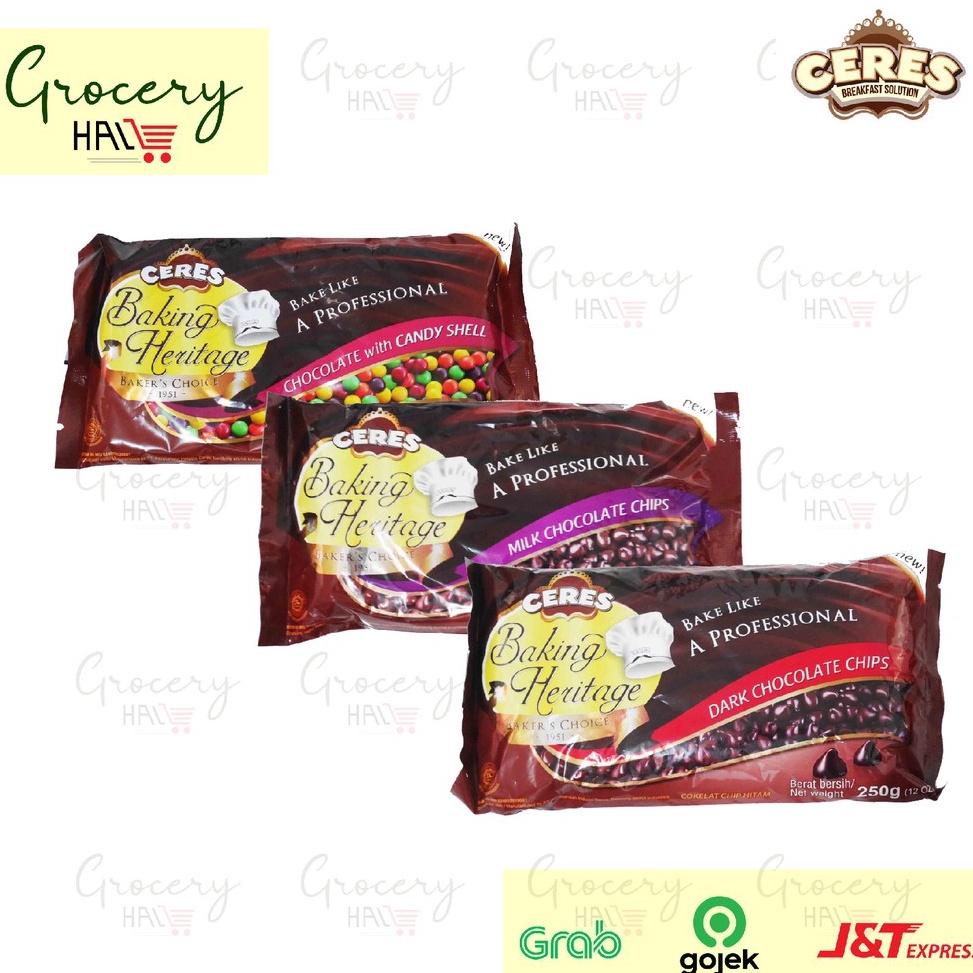 

codeb0B5n CERES BAKING HERITAGE CHOCO CHIPS 250 GRAM ( DARK CHIPS & CANDY SHELL )