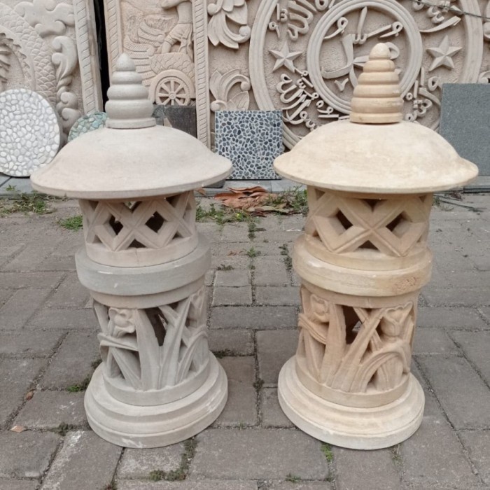 Terlaris Lampion Batu Alam Paras Ukir Bulat Tingkat